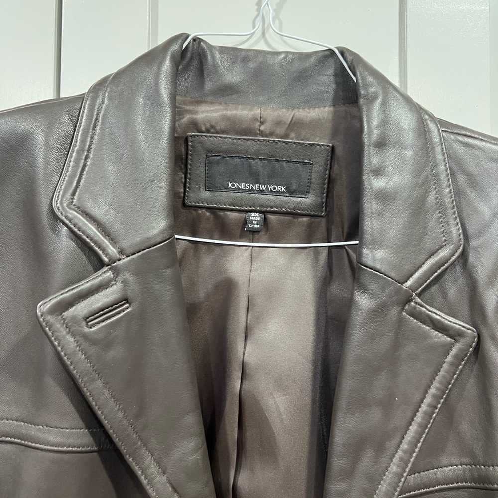 Jones New York Women's Dark Brown Leather Jacket - Picture 2 of 5